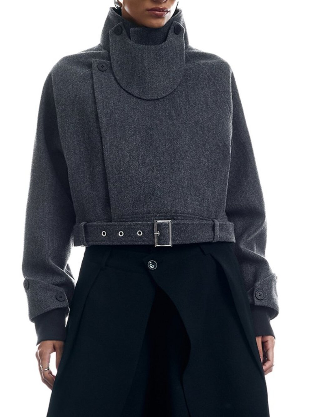 Black Casual Women's Drop Sleeveless Belted Short Overcoat